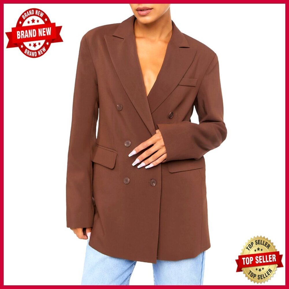 Wool Blend Double-Breasted Blazer with Notched Lapels for Career Wear